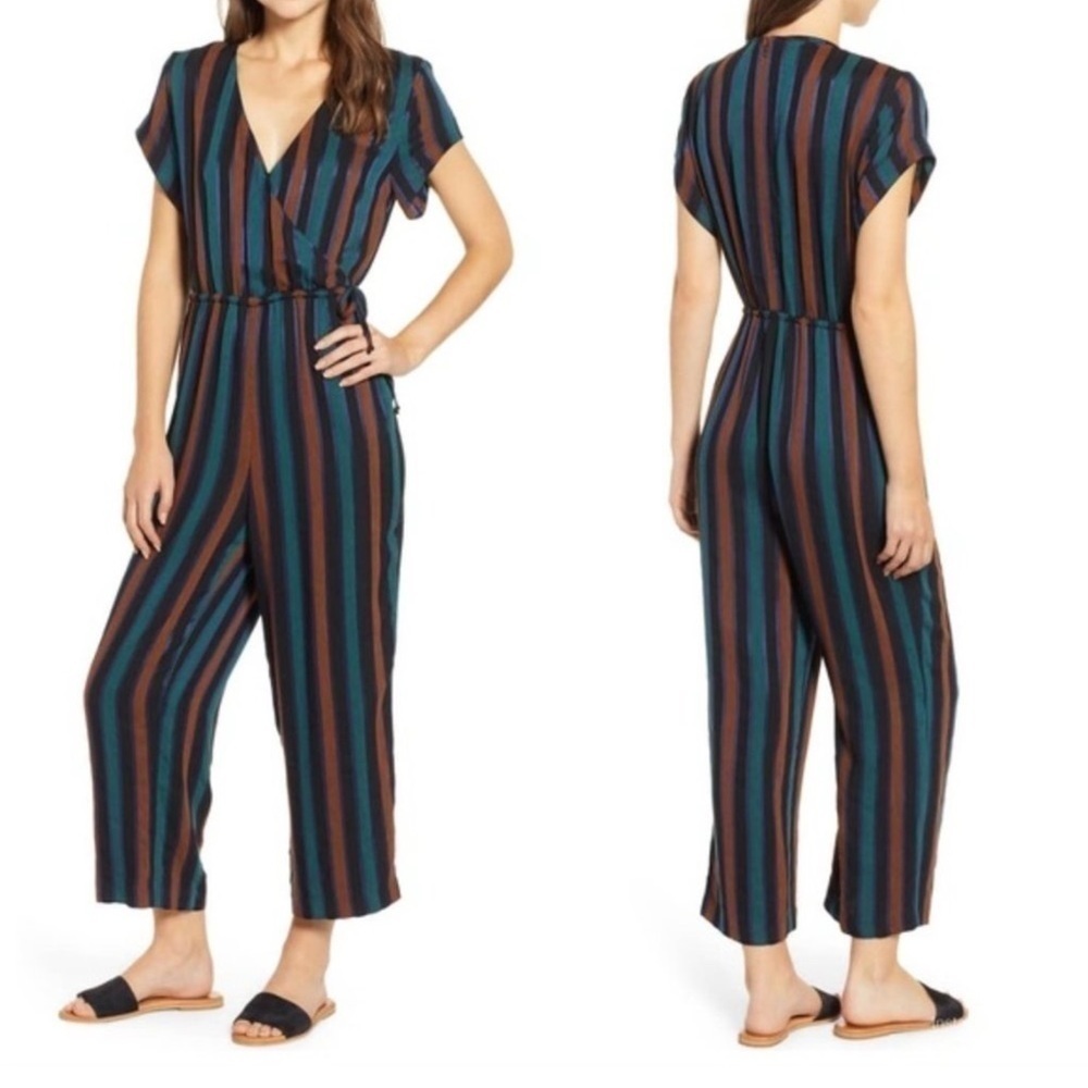 Madewell Striped Short Sleeve Wrap Jumpsuit Size 0